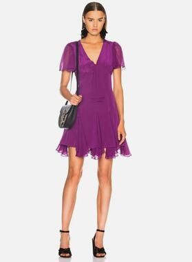 CINQ À SEPT Annali Silk Crepe babydoll Ruffle Mini Dress size 2